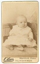 CIRCA 1870&#39;S CDV Adorable Bald Baby Wearing White Dress Olsen Hartford, CT - £7.41 GBP