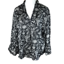 H&amp;M Cute Classy Collared Blouse ~ Sz S ~ Black ~ Floral ~ 3/4 Sleeve - £13.40 GBP