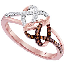 10k Rose Gold Womens Round Red Color Enhanced Diamond Double Heart Ring 1/6 Cttw - £206.19 GBP