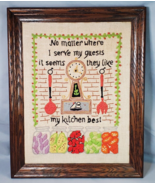 Embroidered Crewel Kitchen Sampler Completed in Larege 16x19&quot; Wood Frame... - £42.80 GBP