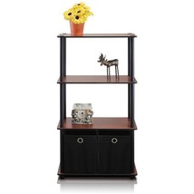 Cherry Black 4 Tier Shelf Storage Bookcase with Bins Media Rack Organizer Toys - £76.17 GBP