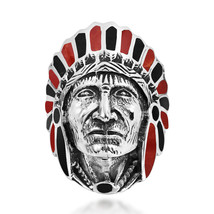 Black Onyx and Red Coral Accented Native American Style .925 Silver Ring-8 - £44.30 GBP