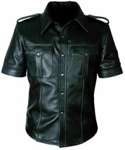 Chemise en cuir d&#39;agneau véritable pour hommes à manches courtes chemise... - $88.34+