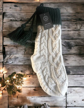 Martha Stewart Christmas Stocking Tassels White Green Cable Knit 22&quot; Long - £47.38 GBP