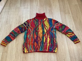 Vintage Authentic COOGI Sweater Turtleneck Knit Multi Color Rainbow Small - £335.55 GBP