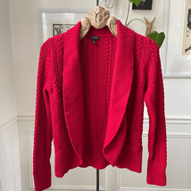 Talbots Garnet Red Cable Knit Open Front Cardigan Sweater M - $374.97 MXN