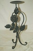 Wrought Iron Twisted Metal Rose Candlestick Candle Holder Mantel Centerp... - $21.77