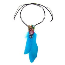 Statement Blue Feather Love Dangle Pull Slide Necklace - £24.81 GBP