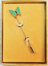 Vintage Green Enamel Butterfly Lapel Stick Pin Original Box - £11.79 GBP