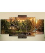 Multi Panel Print Cabin in the Woods Canvas Wall Art Mountain Creek Lake... - €23,66 EUR+
