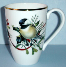 Lenox Winter Greetings Chickadee White Accent Mug Gold Rim 4.75&quot;H USA New - $24.65