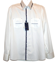 Mondo White Blue Lining Cotton Fancywork Men&#39;s Dress Shirt Size 3XL - £107.22 GBP