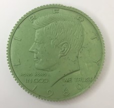 Green John F.  Kennedy Half Dollar Rubber Junk Drawer Finding 2&quot; 1980 Hong Kong - £7.96 GBP