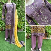 Pakistani  purple Printed Straight Shirt 3PCS Lawn Suit w/ Threadwork ,L - $49.50 Pakistani  purple Printed Straight Shirt 3PCS Lawn Suit w/ Threadwork ,L - $49.50