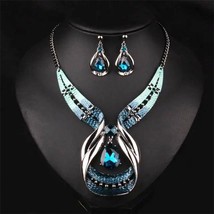 Fashion Bridal Jewelry Sets Antique Silver Color Crystal Water Drop Skin Drippin - £18.45 GBP