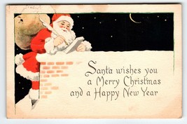 Santa Claus Christmas Postcard Chimney Top Moon Stars 1924 Health Stamp Gibson - $16.07