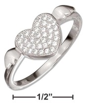 Sterling Silver Ring Micro Pave Cubic Zirconia Heart with Wings Ring - £52.55 GBP+