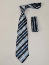 Men's Vito Rofolo From Italy Tie Hankie Gift Boxed 100% Silk VR-36 Blue Stripe image 2
