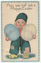 Vintage Postcard Easter Dutch Boy Holds Big Easter Eggs 1913 - £6.19 GBP