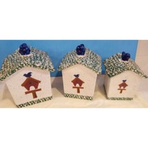 Gibson Stoneware Blue Bird House 3 Canister Set Vintage See Pictures Ver... - $427.74 MXN