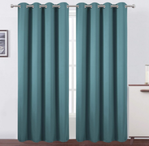 Odd size curtain panels 91&quot;L x 42&quot;W sea teal green silver grommet top 2 piece - £28.21 GBP
