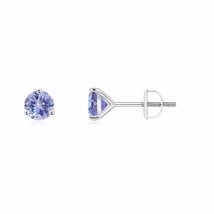 Natural Tanzanite Round Solitaire Stud Earrings in 14K Gold (AA, 4MM) - £292.85 GBP