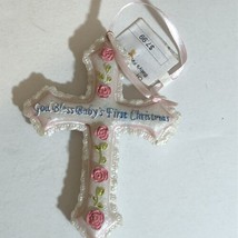 God Bless Baby’s First Christmas Ornament Pink For A Girl Cross XM1 - $4.94