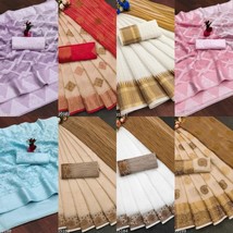 Women&#39;s Zari Woven Cotton silk saree with Running Blouse - $22.99
