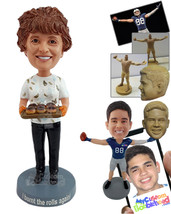 Personalized Bobblehead Dazzling lady holding a tray of burnt freshly baked roll - £72.57 GBP