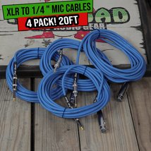 XLR Female to 1/4&quot; Male Jack Microphone Cables (4 Pack) by FAT TOAD | 20ft Pro A - £35.03 GBP