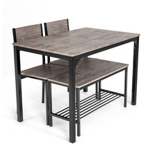 Costway 4pcs Dining Table Set Rustic Desk Bench &amp; 2 Chairsw/ Storage Rack Grey - £233.67 GBP