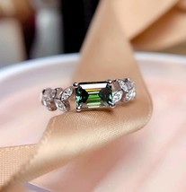 100%925 Sterling Silver Emerald-Cut Mossan Diamond Wedding Ring Created For A Lu - £58.85 GBP