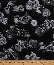 Cotton Motorcycles Classic Silver Motorbikes on Black Fabric Print BTY D463.45 - $11.95