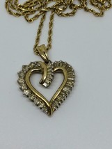 Vintage Solid 10k Yellow Gold Heart Shaped Pendant Necklace 22-23&quot; - £358.38 GBP