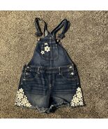 Jordache Girls L (10/12) Bib Overalls Youth Denim Shorts Flowers Floral ... - €10,14 EUR