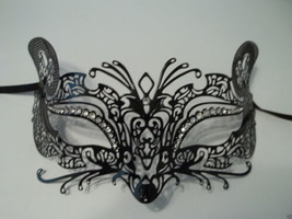 Black Fox Cat Laser Cut Venetian Mask Masquerade Metal Filigree Crystal Gems - £15.02 GBP