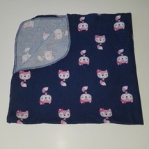 Gerber Navy Blue Pink Fox Receiving Blanket Lovey Security 100% Cotton - $11.74