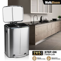 10 Gallon Step On Trash Can Kitchen Dual Recycle Dustbin Home Sliver Garbage Bin - £131.34 GBP