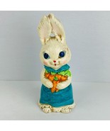 Chalkware Animorphic Country Bunny Rabbit Teal Dress Carrying Carrots Japan - £30.08 GBP