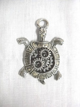 Steampunk Land Box Turtle with Gears in Shell Top USA Pewter Pendant Necklace - £9.44 GBP