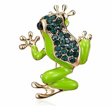 Stunning Diamonte Gold Plated Vintage Look Frog Christmas Brooch Cake Pin B2 - £10.57 GBP