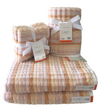 Caro 8 Piece Towel Set 2 Bath 2 Hand 4 Facecloths Peach Apricot Stripe - £82.15 GBP