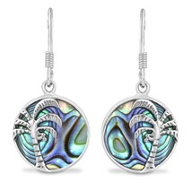 Summer Sky Coconut Palm Tree Rainbow Abalone Sterling Silver Dangle Earrings - £20.86 GBP