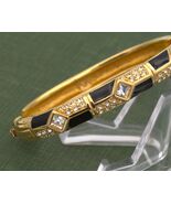 Black Enameled SWAROVSKI Signed SWAN Logo Rhinestone Hinged GT Bangle Br... - $76.95