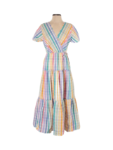 NWT J.Crew Faux-wrap Midi in Rainbow Gingham Striped Tiered Dress 2 - £57.55 GBP