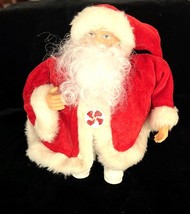 Vintage Santa Claus Roly Poly Velour Suit w White Fur Trim 7.5&quot; Red Stri... - $275.45 MXN