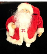 Vintage Santa Claus Roly Poly Velour Suit w White Fur Trim 7.5&quot; Red Stri... - $272.22 MXN