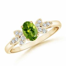 ANGARA Vintage Style Oval Peridot Ring with Diamond Accents in 14K Gold - £632.25 GBP