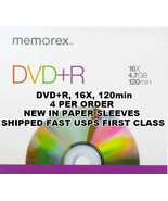 4 Pack Memorex DVD+R 16X 4.7GB 120min NEW 4 DVDs in 4 Paper Sleeves DVDR - $26.12 CAD