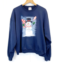 Jerzees Nublend Womens XL Patriotic Snowman Sweatshirt Winter Flag Dark Blue  - £19.03 GBP
